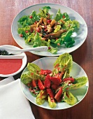 Schnell & Edel, Eichblattsalat mit Pilzen, Romanasalat m. Erdbeeren