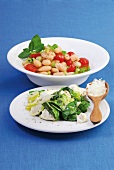 Ricotta with beans, tomatoes, mint and leafy vegetables