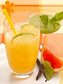 Melons and ginger juice with kiwi fruit cocktail in glass