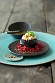Baked beetroot on saucer