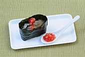 Sushi-Bar, Prärie-Gunkan-Sushi mit Austern und Tomatenwürfel