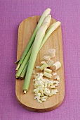 Lemongrass on wooden board