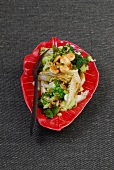 Broccoli with savoy cabbage and endives on plate