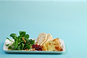 Camembert puff on blue background