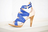 Blue high heels on white background
