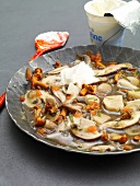 Mushroom sauce with rosemary and sour cream on plate