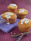 Lavender muffins decorated with beads