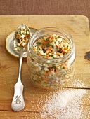 Vegetables pickled with carrots and celery in preserving glass jar