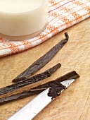 Close-up of vanilla beans for preparing chocolate cake, step 2
