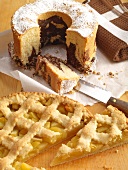 Marble cake and apple pie with pastry lattice