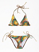 Freisteller: Triangel-Bikini im Palmen-Print-Look, gelb-braun