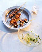 Lamb skewers with herb marinade on plate