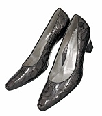 Pair of black crocodile patterned leather pumps