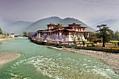 Pungthang Dewachen Phodrang in Punakha on the River Dzong in Bhutan