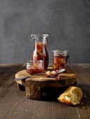 Onion and pear chutney in jars