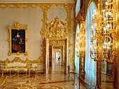 Paintings in illuminated Amber Room at Tsarskoye Selo, St. Petersburg, Russia