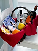 Gift basket with wines, orange, lemon and DVD