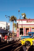 Hollywood Boulevard with palm tree, Los Angeles, California, USA