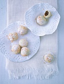 Coconut balls with stuffing, overhead view