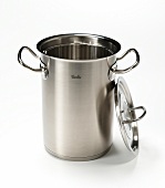 Fissler asparagus stainless steel pot on white background