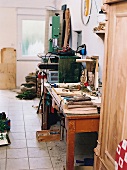 Various tools on table in crib workshop