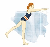 Illustration - Uebung: Beinschere rückwärts , Frau in Badeanzug