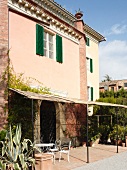 View of hotel with terrace at Le Tre Vaselle, Torgiano, Perugia, Italy