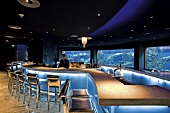 View of bar counter at underwater restaurant Hotel Mardan Palace in Antalya, Turkey