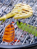 Close-up of different types of vegetables on grill