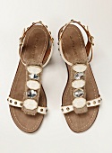 Brown leather sandals on white background