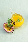 Passion fruit dressing in a glass container
