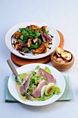 Salate, Wintersalat mit Enten- brust, Brezen-Schwammerl-Salat