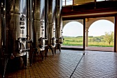 Modern steel tanks in winery La Spinetta at Tuscany, Italy