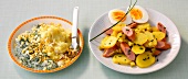Mutter und Kind, Spinat mit Kartoffelbrei, Kartoffelsalat