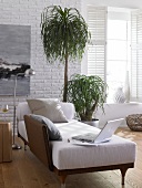 Living room with daybed and green plants of different sizes