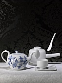 Porcelain tea sets on table