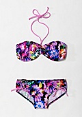 Neckholder-Bikini mit buntem Blumenmuster