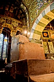 View of throne made of marble in the Aachen Cathedral, Aachen, Germany