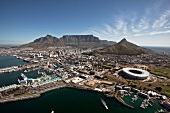 View of Cape Town with Table Mountain and Cape Town Stadium