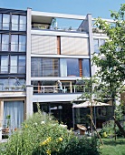 Facade of modern town house with garden in Karlsruhe, Germany