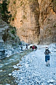 Tourists in Samaria Gorge national park, Crete island, Greece