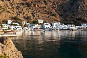View of Loutro with bay boats, Crete, Greek