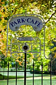 Iron gate of Park Cafe in Baden-Baden, Black Forest, Germany