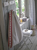 Laundry bag hanging in bathroom