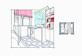 Illustration of interior design of mini bathroom
