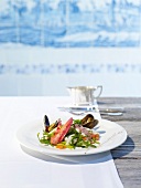 Seafood salad with samphire on plate