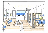 Einraumwohnung, Raumgestaltung: Ferienwohnung, Illustration