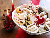 Various Christmas biscuits in a bowl