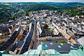 View of city Annaberg from rooftops, Saxony, Germany