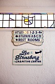 Sign boards on wall at Lee Strasberg Theatre Institute, Los Angeles, California, USA